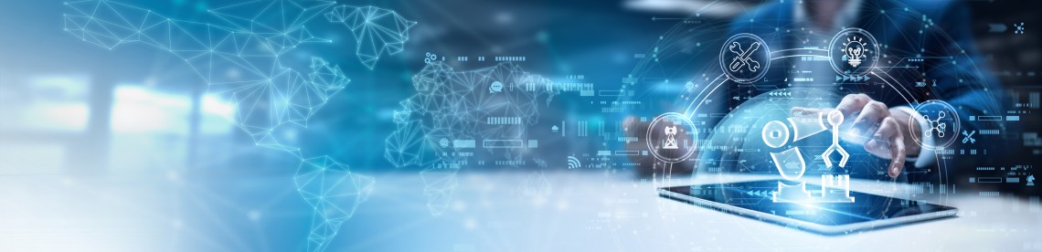 Digitales KI Netzwerk und Strukturen von technischen Abläufen