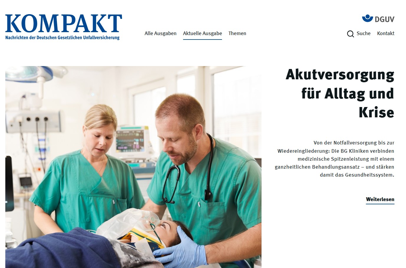Titelbild DGUV Kompakt 3/2026; Akutversorgung für Alltag und Krise